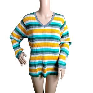 IE Sweater Womens 2X Multicolor Striped Cabincore Campcore Cozy Outdoors Stretch